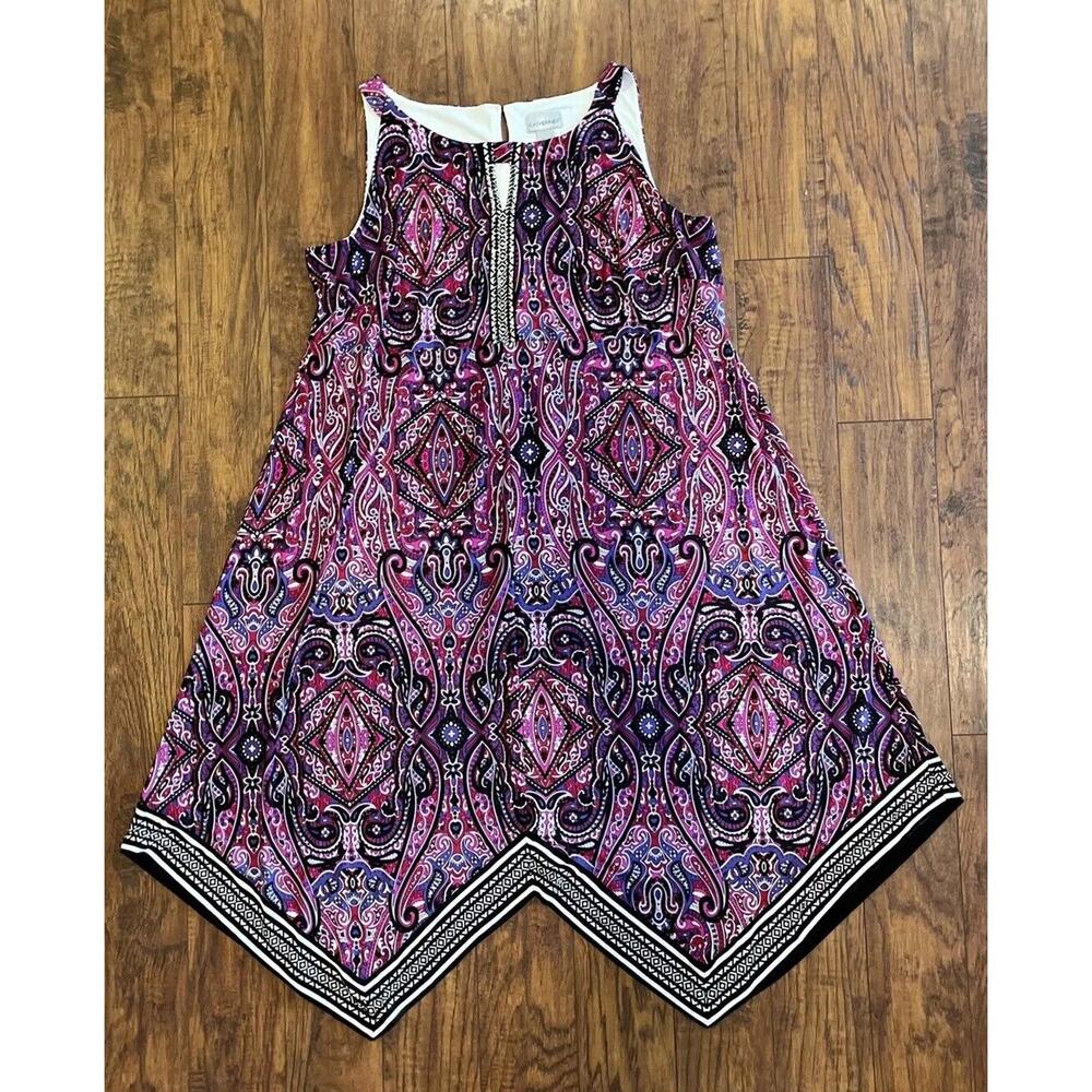 NEW Catherines Women’s Purple/Black Silver Bead Embellish Handkerchief Dress 2X